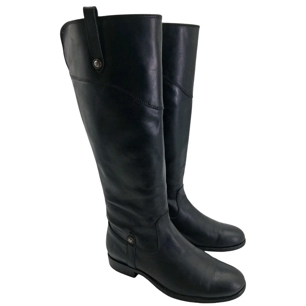 Frye Boots Womens Size 8 B Black Leather Riding Knee High Zip Extended Calf 4001